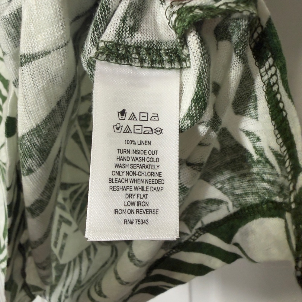 Nicole Miller New York 100% Linen Top Size L Green Tropical Leaf Print Blouse - Picture 3 of 4